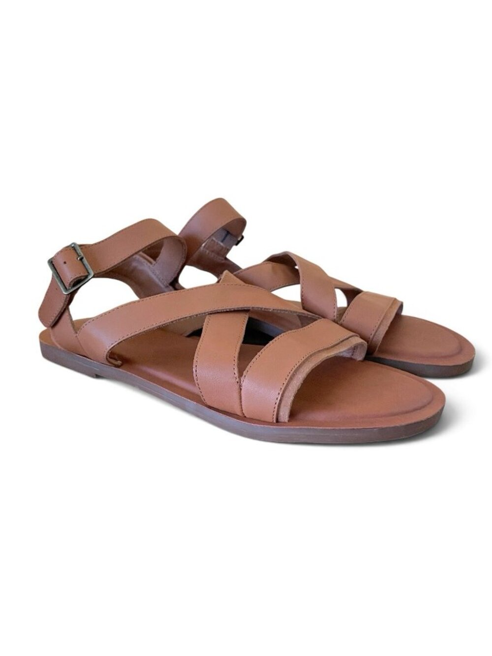 TOMS Womens Sicily Sandal Sz 12 Tan Leather Comfort Strappy Criss Cross Boho
